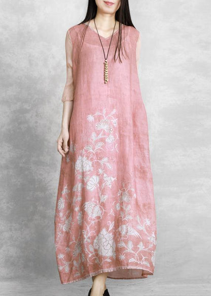 V Neck Tie Waist Wardrobes Catwalk Pink Print Dress