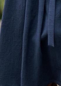 V Neck Tie Waist Spring Robes Tunic Blue Dresses