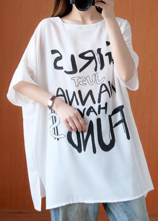White Letter Clothes O Neck Oversized Summer Tops