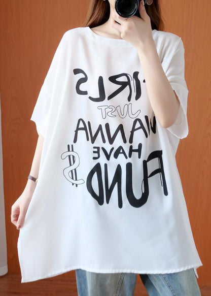 White Letter Clothes O Neck Oversized Summer Tops