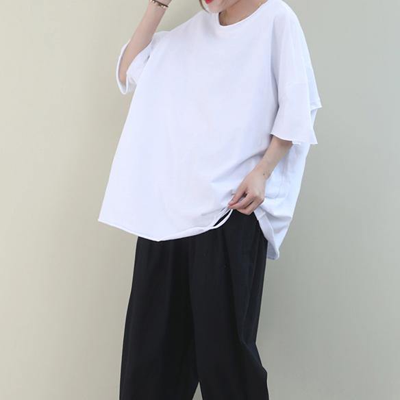 White Cotton Crane Tops O Neck Hole Oversized Shirt