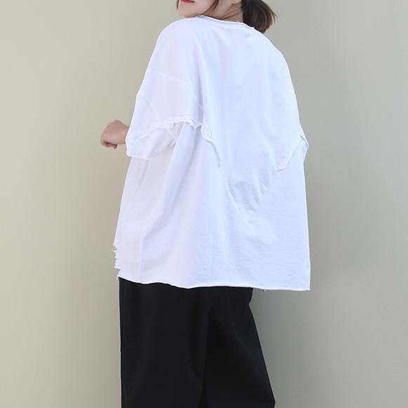 White Cotton Crane Tops O Neck Hole Oversized Shirt