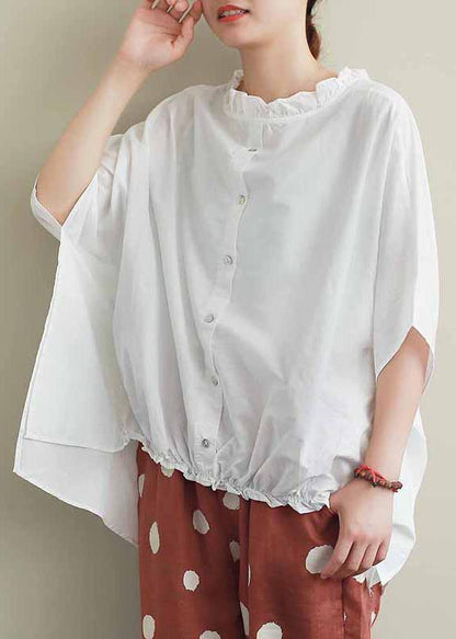 White Cotton Top Silhouette Ruffled Knee Summer Top