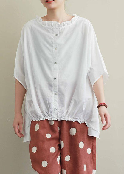 White Cotton Top Silhouette Ruffled Knee Summer Top