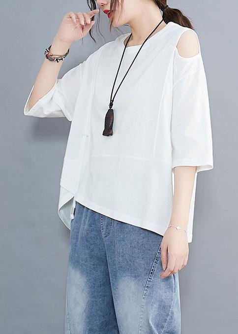 White O Neck Cotton Tunic Top Off the Shoulder Daily Summer Shirt