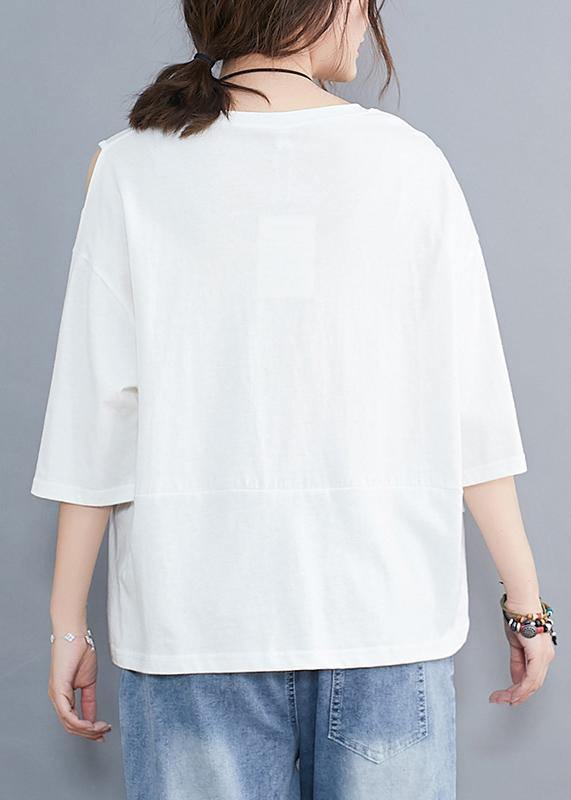 White O Neck Cotton Tunic Top Off the Shoulder Daily Summer Shirt