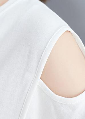 White O Neck Cotton Tunic Top Off the Shoulder Daily Summer Shirt