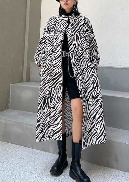 White Striped Fine Clothes for Outfits Stand Collar Pockets Outwear