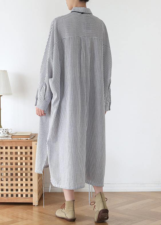 White Striped Outfit Lapel Batwing Sleeve Art Fall Dress