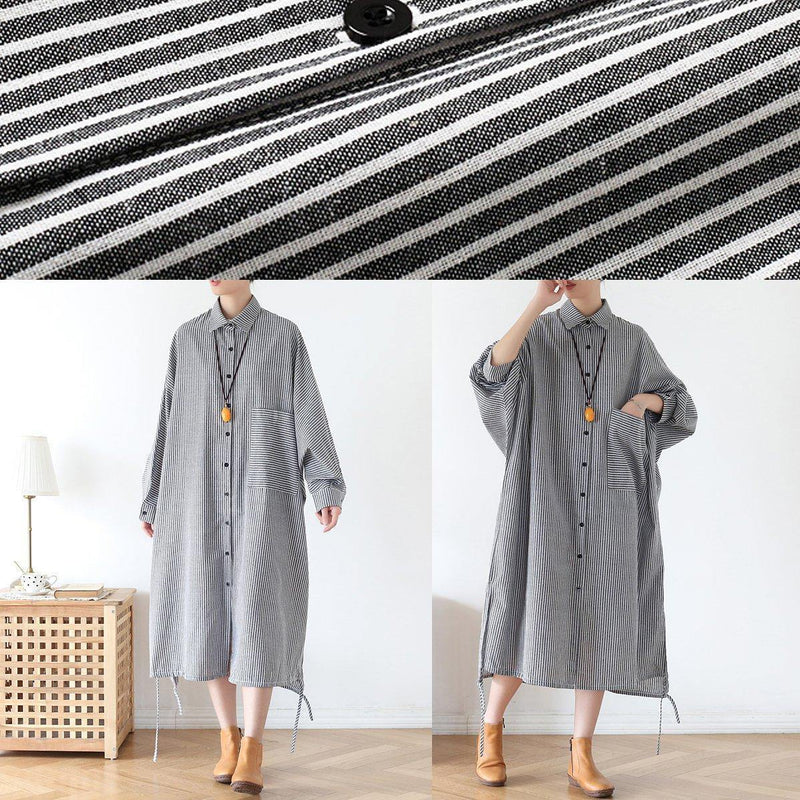 White Striped Outfit Lapel Batwing Sleeve Art Fall Dress