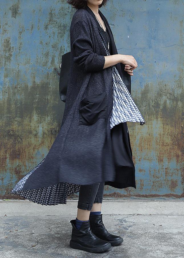 Cinched Fine Big Pockets Coats Blouses Gray Patchwork Black Gray Oversized Outwears