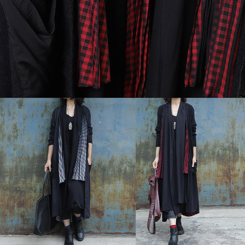 Cinched Fine Big Pockets Coats Blouses Gray Patchwork Black Gray Oversized Outwears