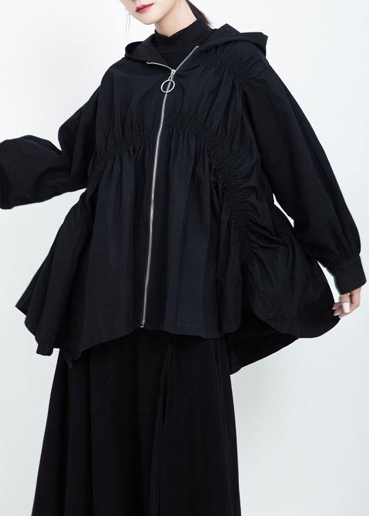 Cinched Hooded Maxi Coat Black Midi Coat