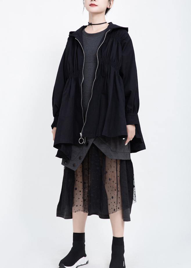 Cinched Hooded Maxi Coat Black Midi Coat