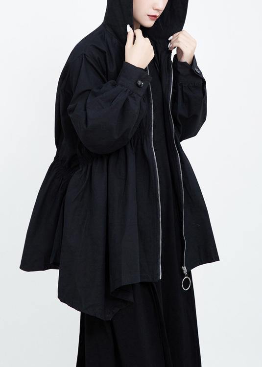 Cinched Hooded Maxi Coat Black Midi Coat