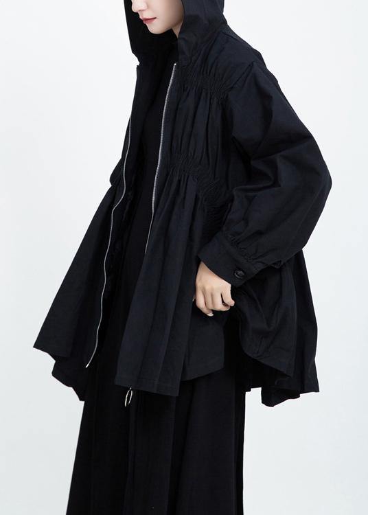 Cinched Hooded Maxi Coat Black Midi Coat
