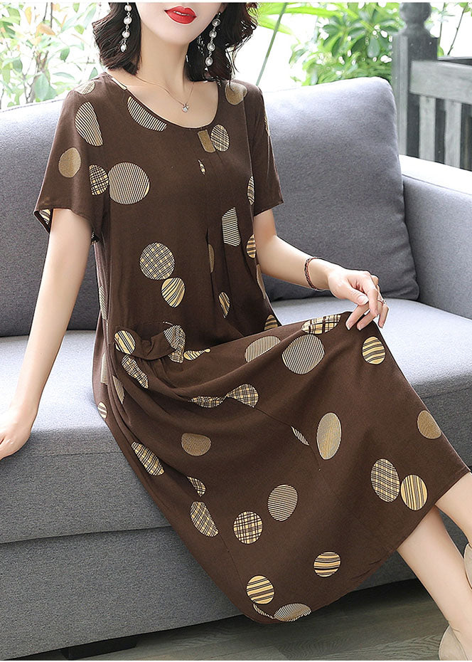 Coffee Dot Cotton Linen Summer Maxi Dresses