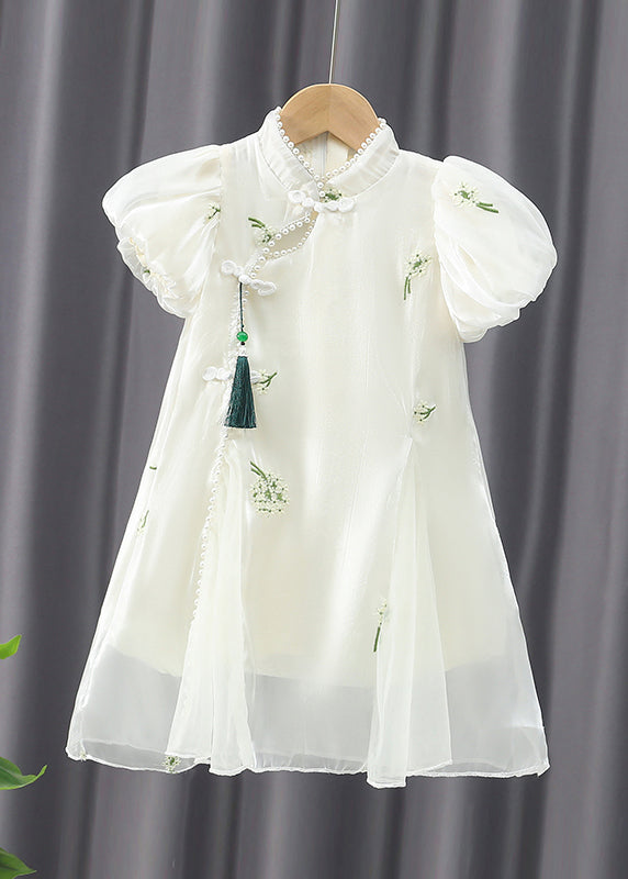 Chinese Style Apricot Embroideried Nail Bead Chiffon Long Dress Summer