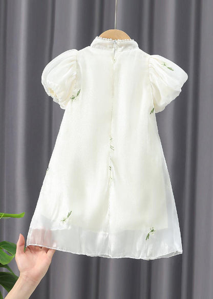 Chinese Style Apricot Embroideried Nail Bead Chiffon Long Dress Summer