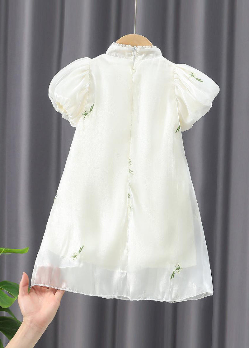 Chinese Style Apricot Embroideried Nail Bead Chiffon Long Dress Summer