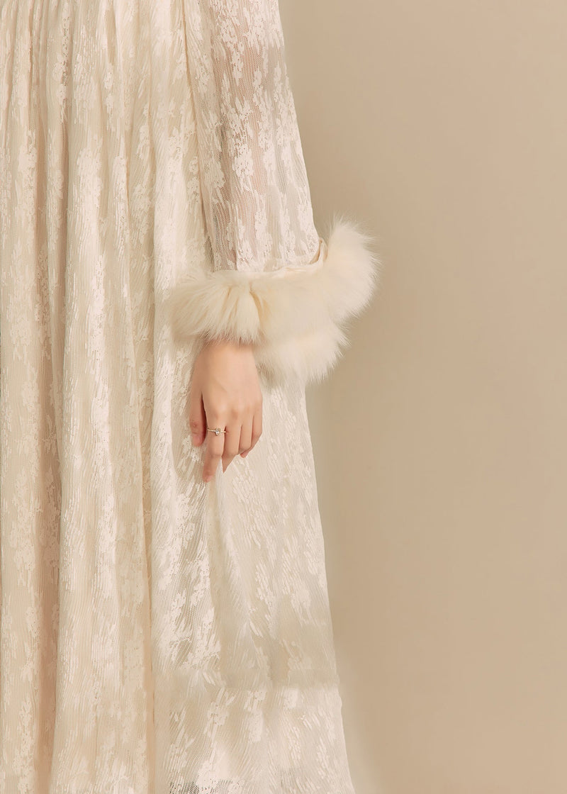 Chinese Style Beige Stand Collar Patchwork Button Long Dress Spring