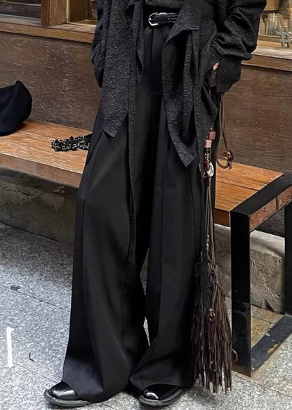 Chinese Style Black High Wais Patchwork Pants