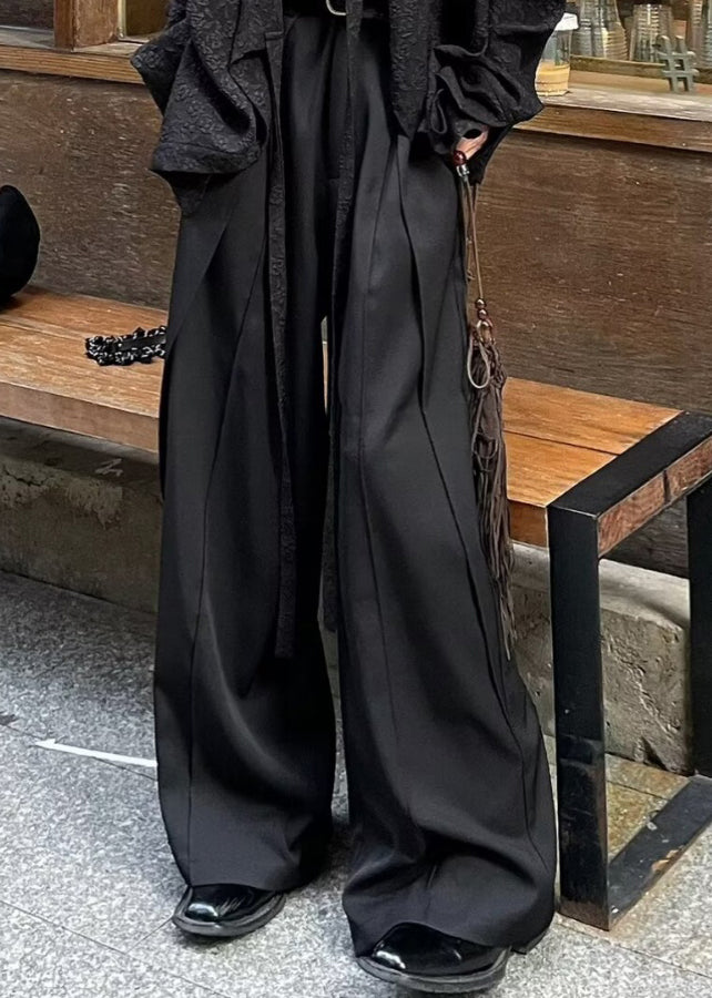 Chinese Style Black High Wais Patchwork Pants