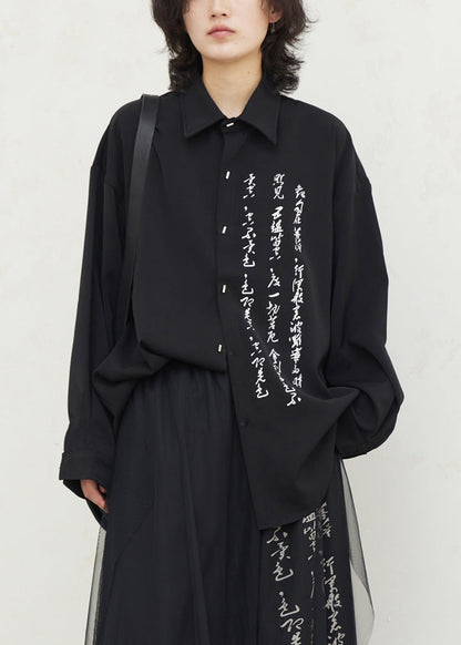 Chinese Style Black Peter Pan Collar Tops Lantern Sleeve