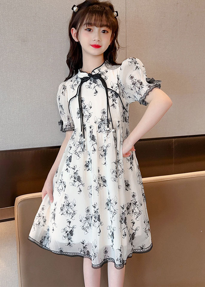Chinese Style Black Tasseled Print Patchwork Chiffon Baby Dress Summer