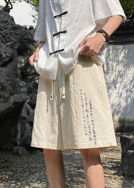 Chinese Style Black Thin Linen Pockets Shorts Summer