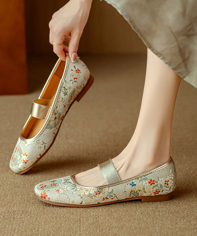 Chinese Style Blue Embroidered Splicing Flat Shoes for