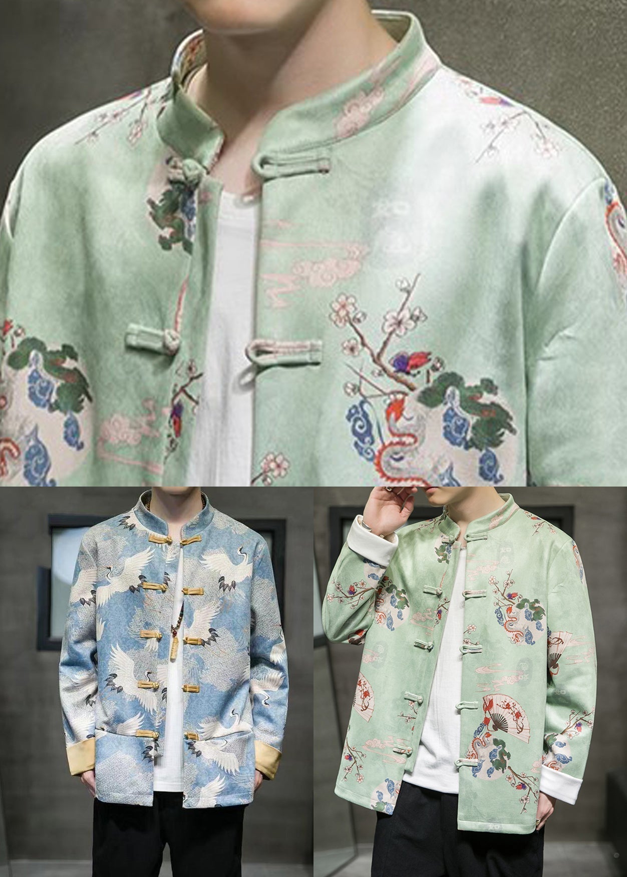Chinese Style Blue Print Patchwork Pockets Jackets Spring