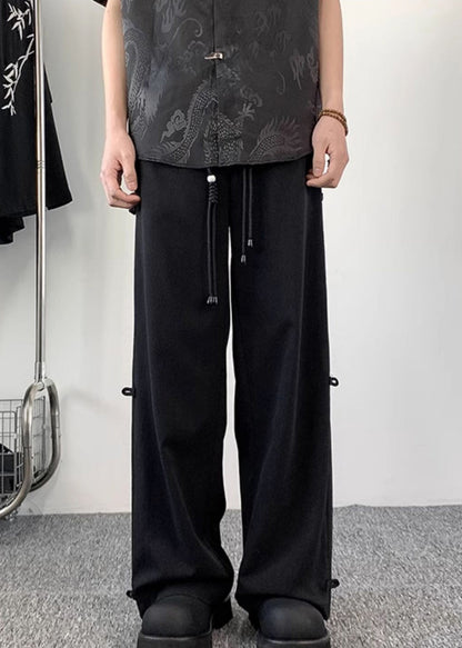 Chinese Style Dark Grey Fake Two Thin Ice Silk Pants Summer