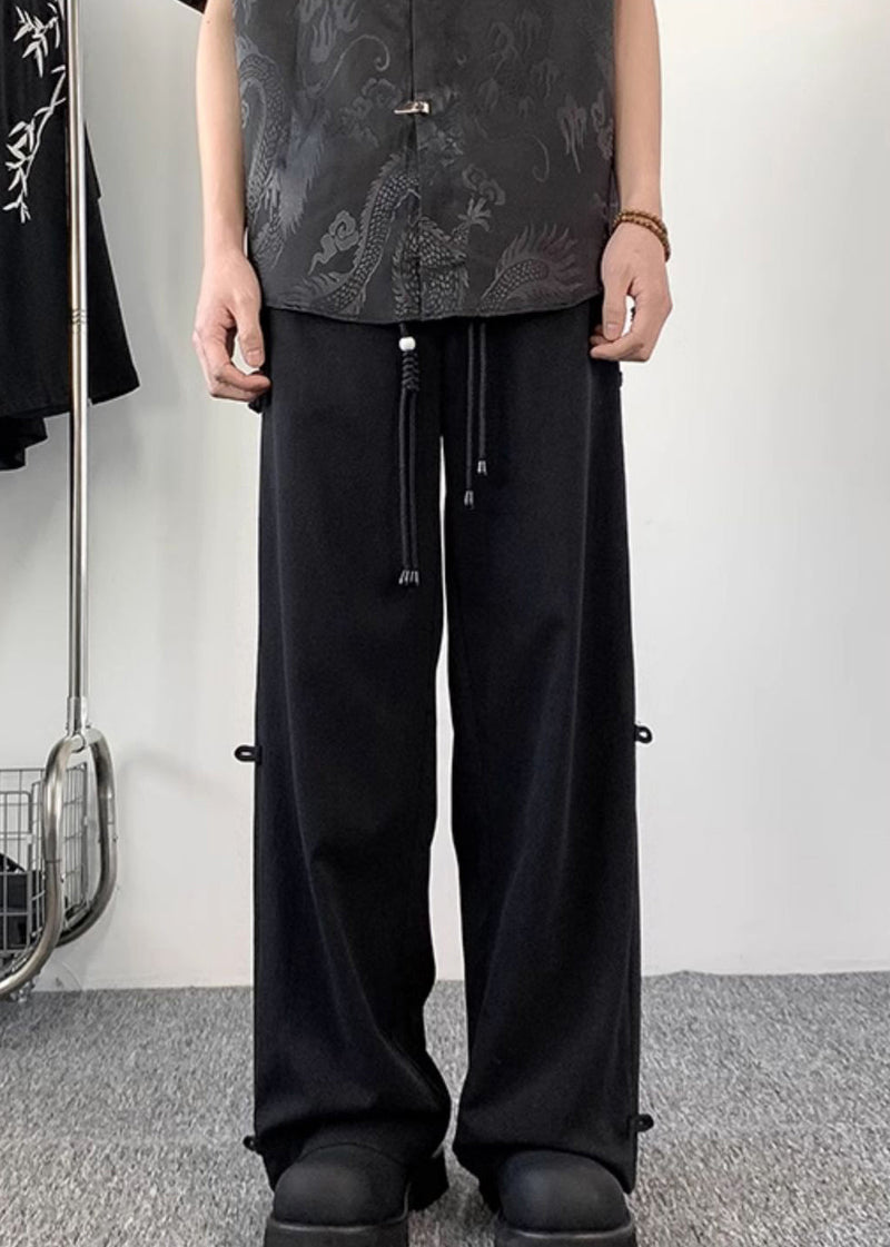 Chinese Style Dark Grey Fake Two Thin Ice Silk Pants Summer