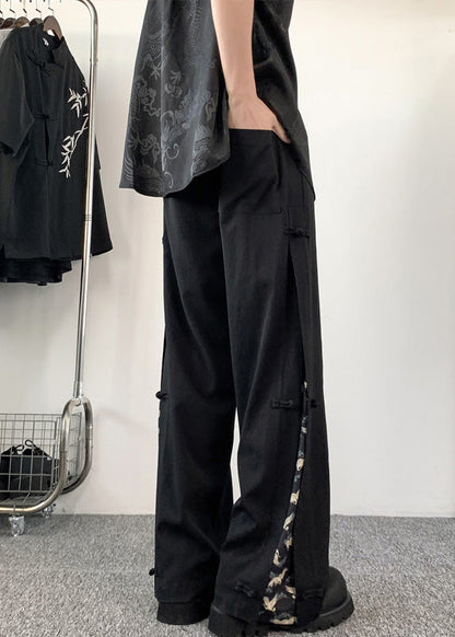 Chinese Style Dark Grey Fake Two Thin Ice Silk Pants Summer
