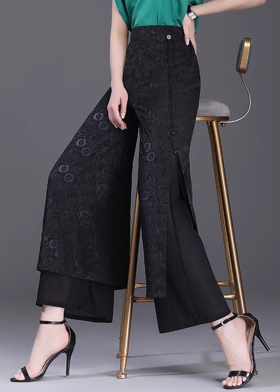 Chinese Style Green High Waisted Jacquard Straight Leg Pants Summer