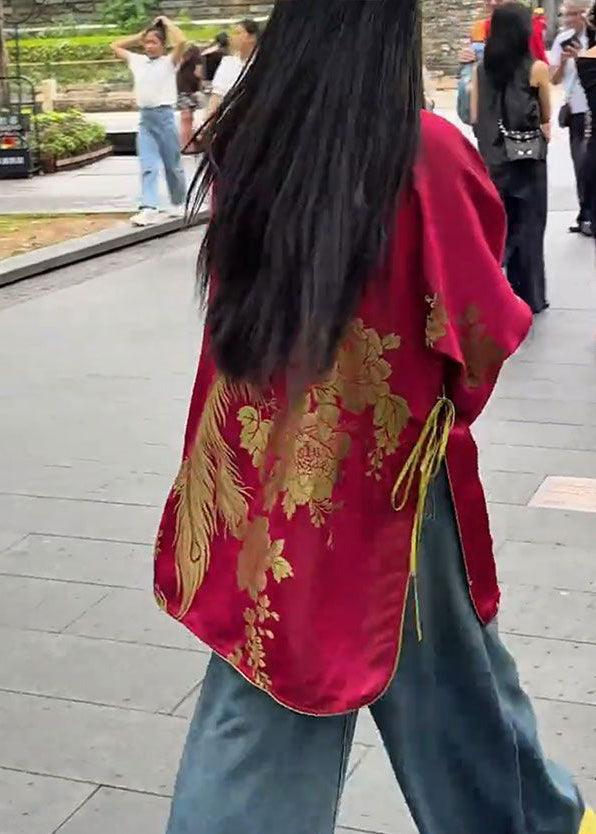 Chinese Style Mulberry Jacquard Side Open Silk Oriental Coats Spring