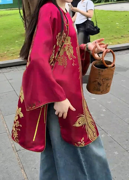 Chinese Style Mulberry Jacquard Side Open Silk Oriental Coats Spring