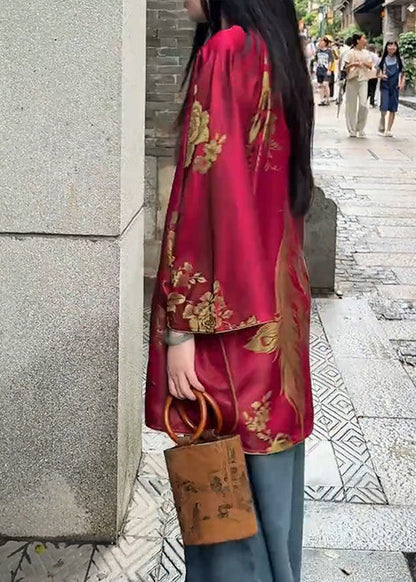 Chinese Style Mulberry Jacquard Side Open Silk Oriental Coats Spring