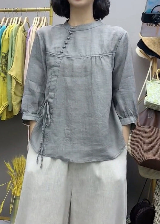 Chinese Style Purple O-neck Lace Up Cotton Top Bracelet Sleeve