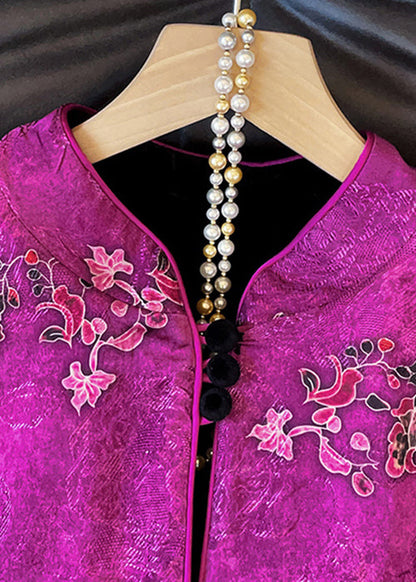 Chinese Style Purple Print Wear on Both Sides Silk Velvet Coat Fall