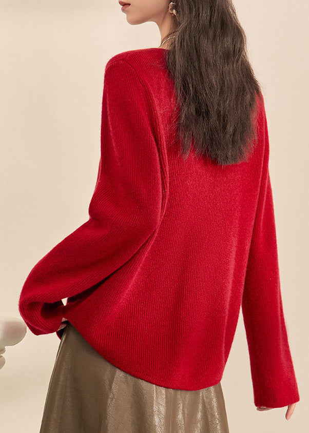 Chinese Style Red O-neck Button Cozy Cotton Knit Cardigans Spring