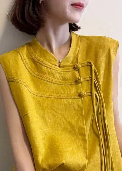 Chinese Style Red Stand Collar Tassel Patchwork Top Summer