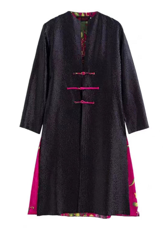Chinese Style Rose Wrinkled Print Wear on Both Sides Silk Coat Fall