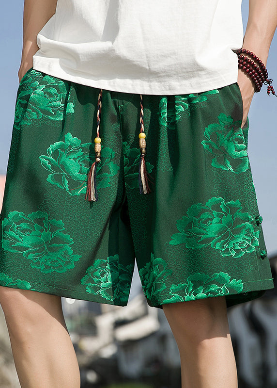 Chinese Style Silver Print Summer Ice Silk Beach Beach Shorts