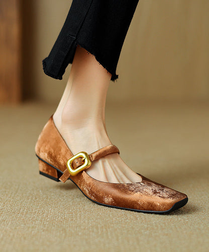 Chinese Style Splicing Buckle Strap Chunky Penny Loafers Black Cowhide Leather
