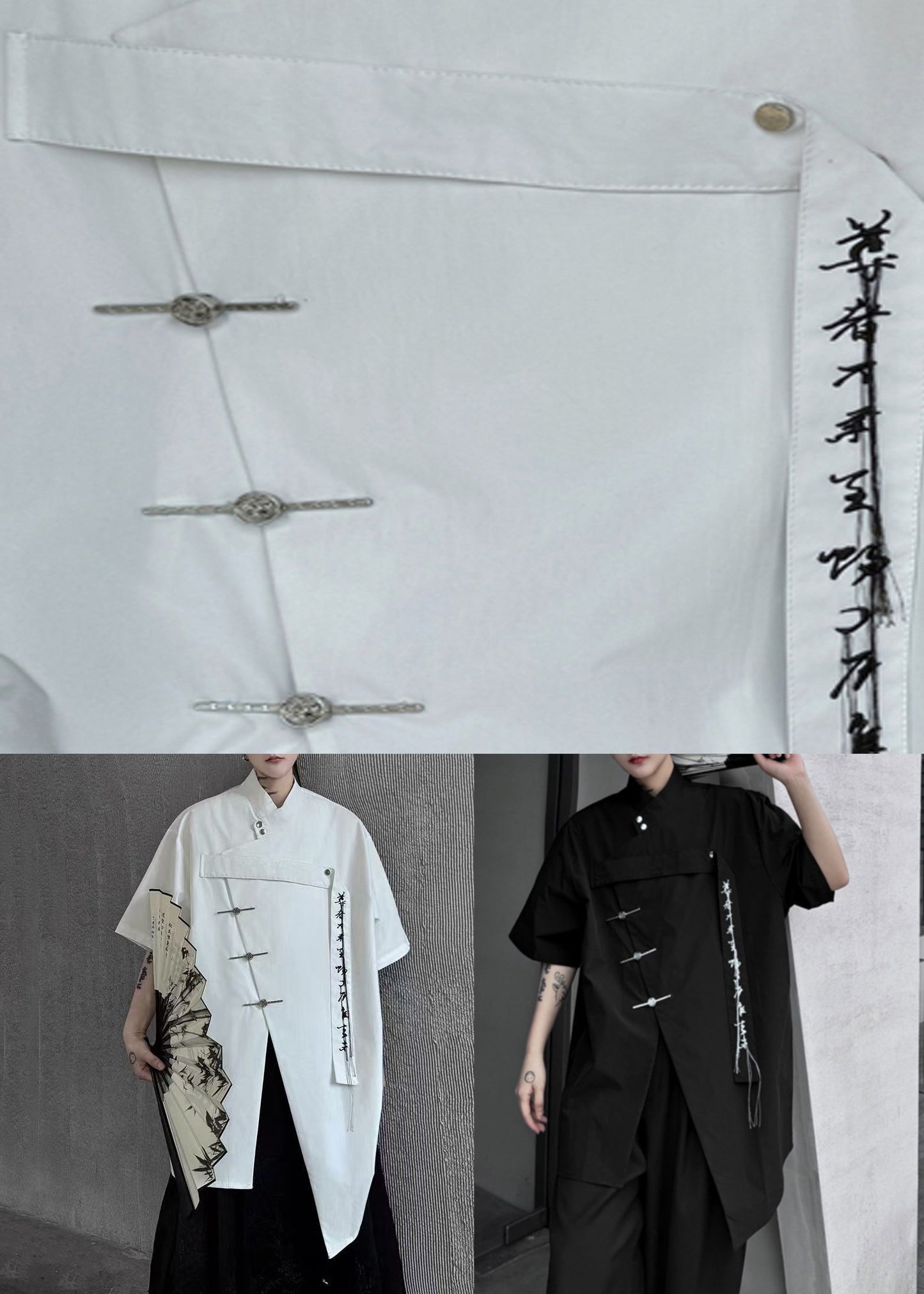 Chinese Style White Asymmetrical Button Cotton Shirts Summer