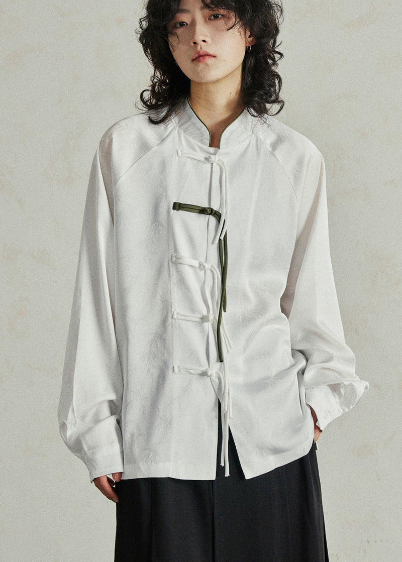 Chinese Style White Patchwork Shirts Fall