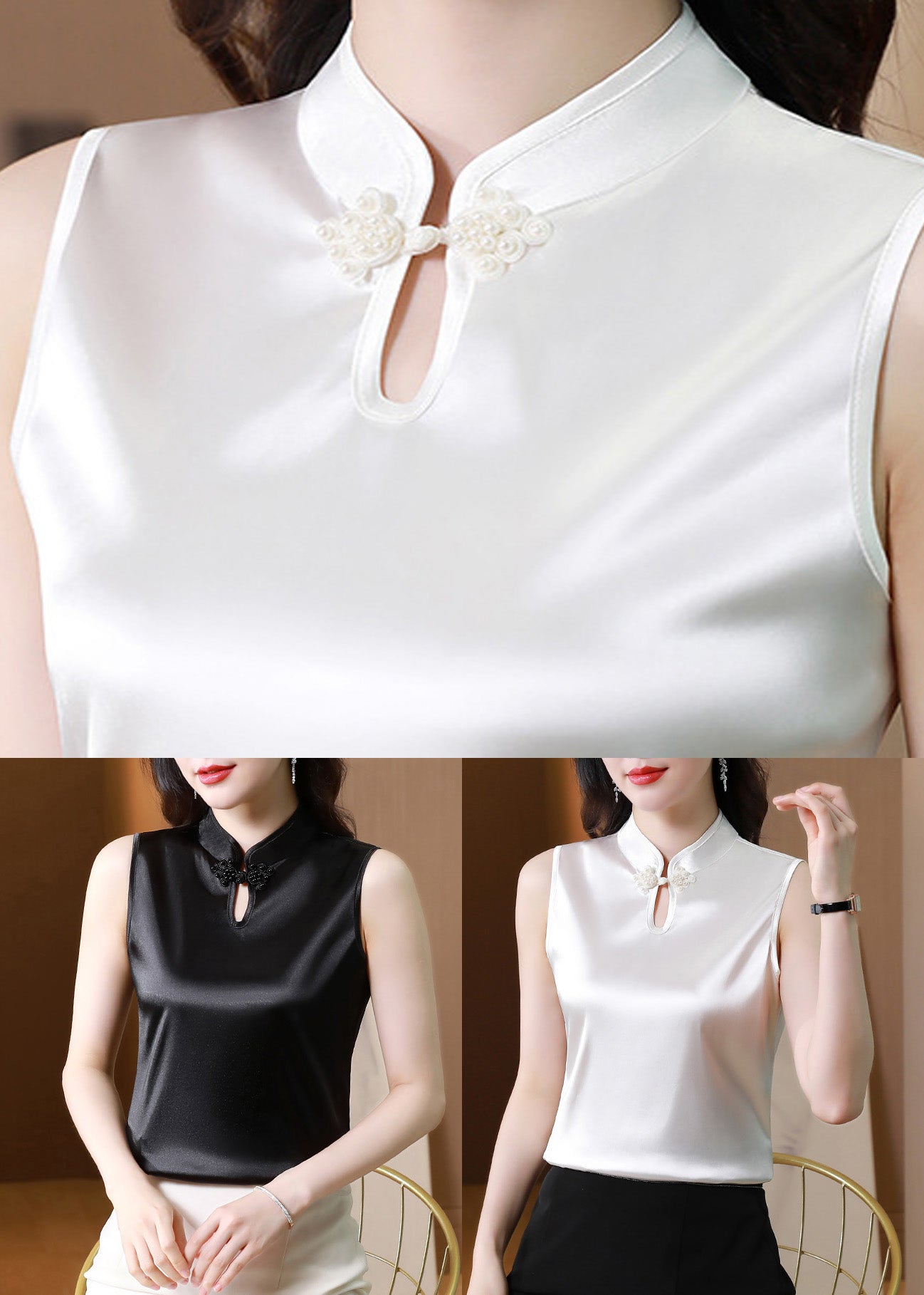 Chinese Style White Silk Beach Vest Sleeveless