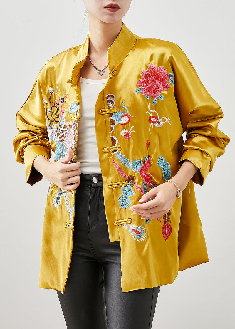 Chinese Style Yellow Print Silk Jackets Spring